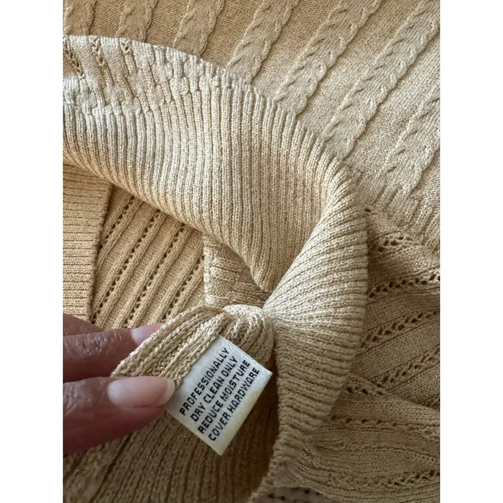 NWT VTG ST. JOHN COLLECTION Marie Gray Gold Metallic Knit Polo Sweater 90s S 16✨